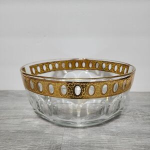 Mid CenturyCulver"Pisa" 22K Gold Round Plate W/Gold Rimmed Bowl-Connected CULVER